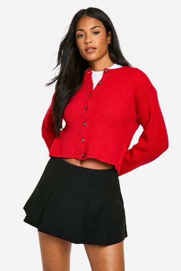 Tall Crew Neck Soft Knit Micro Cardigan red