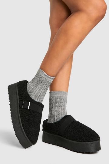 Platform Borg Buckle Detail Cozy Mules black