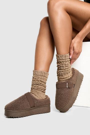 Platform Borg Buckle Detail Cozy Mules taupe