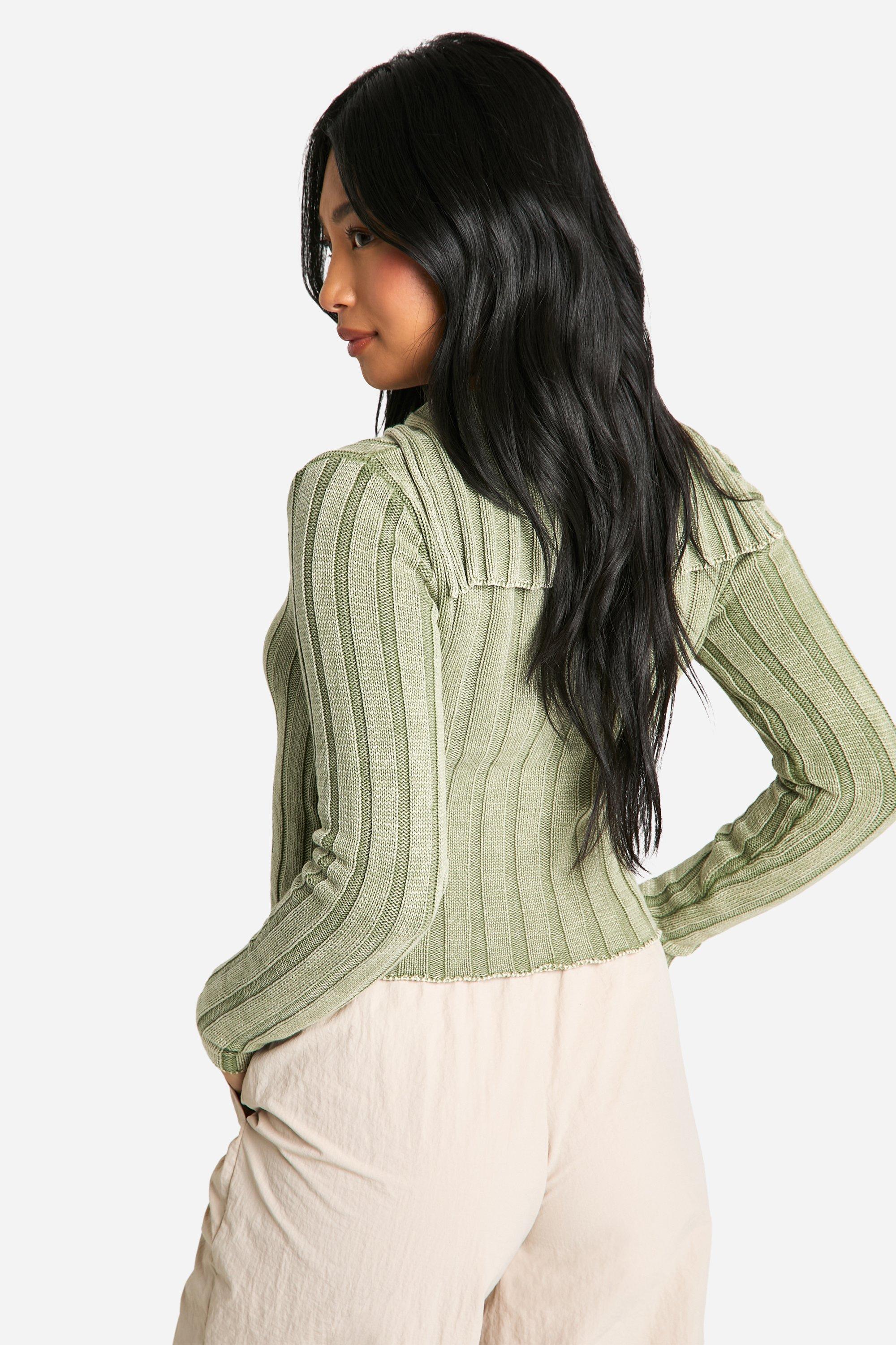 新作からSALEアイテム等お得な商品満載 Acid Petite Wash Zip Knit Rib Chunky Shoulder The Off カーディガン