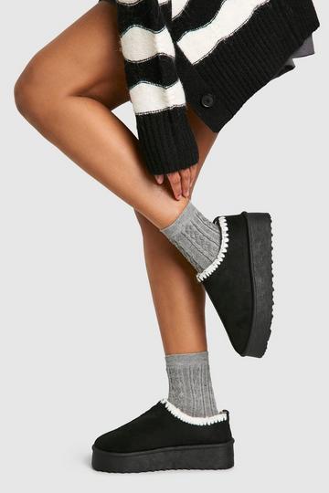 Platform Blanket Stitch Cozy Mules black