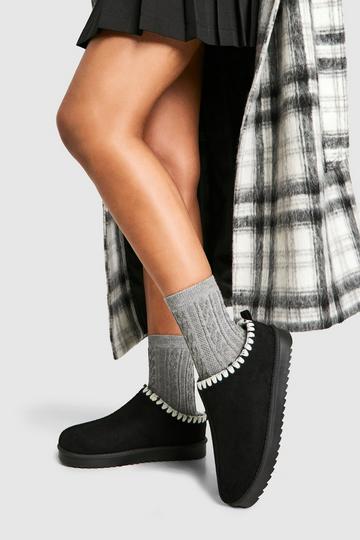 Contrast Stitch Cosy Mules black