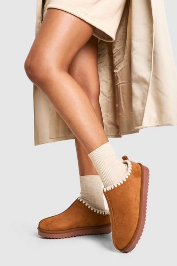 Contrast Stitch Cosy Mules chestnut