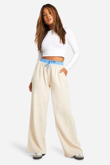 Petite Contrasterend Gestreepte Wide Leg Boxer Broek Met Tailleband stone