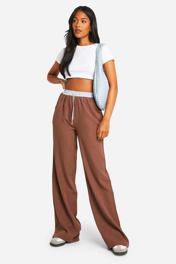 Tall Contrasterend Gestreepte Wide Leg Boxer Broek Met Tailleband mocha