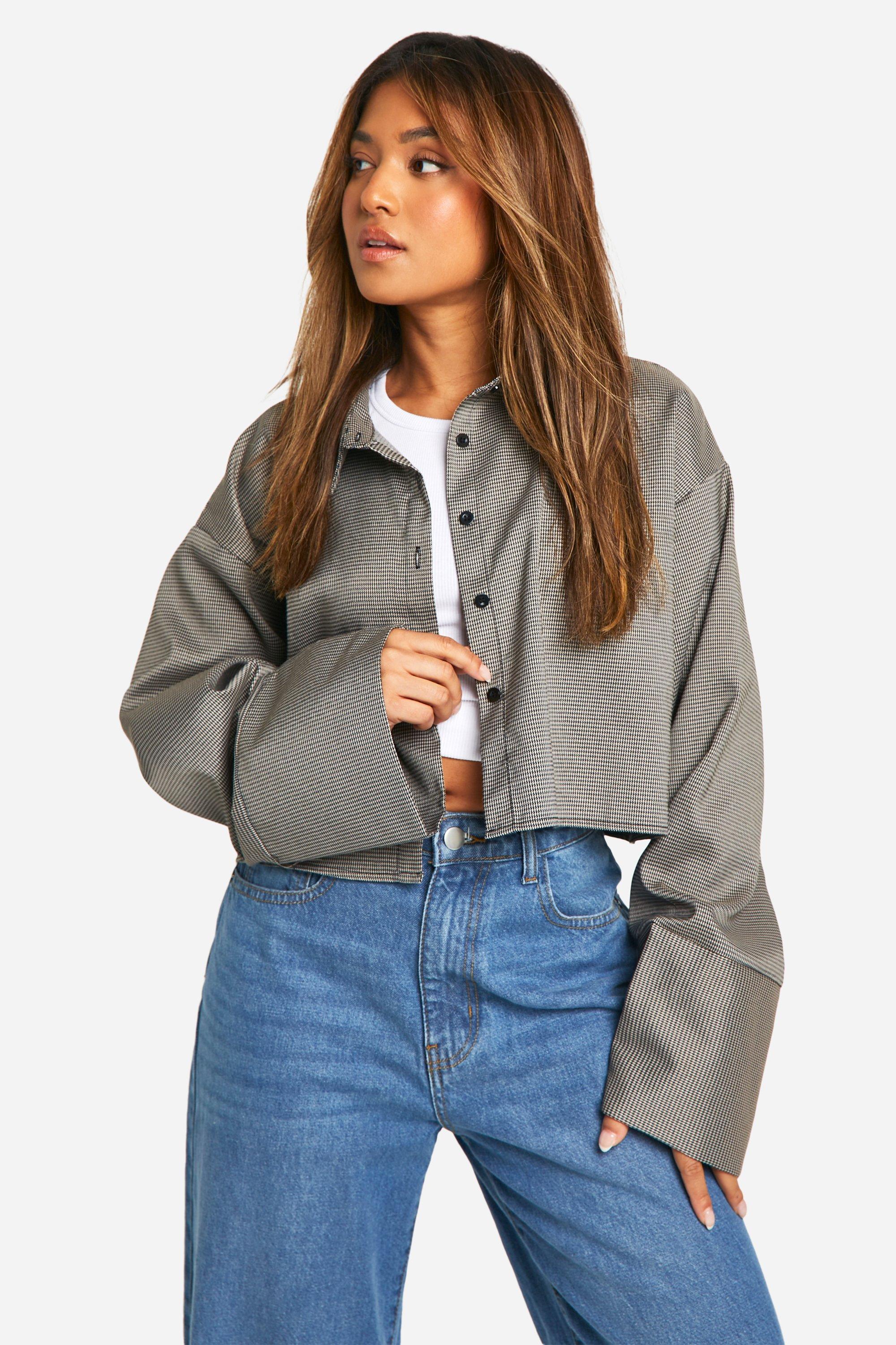 Contrast Check Oversized Shirt With Pockets boohoo UK