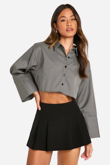 Tall Boxy Cropped Wide Sleeve Check Shirt brown