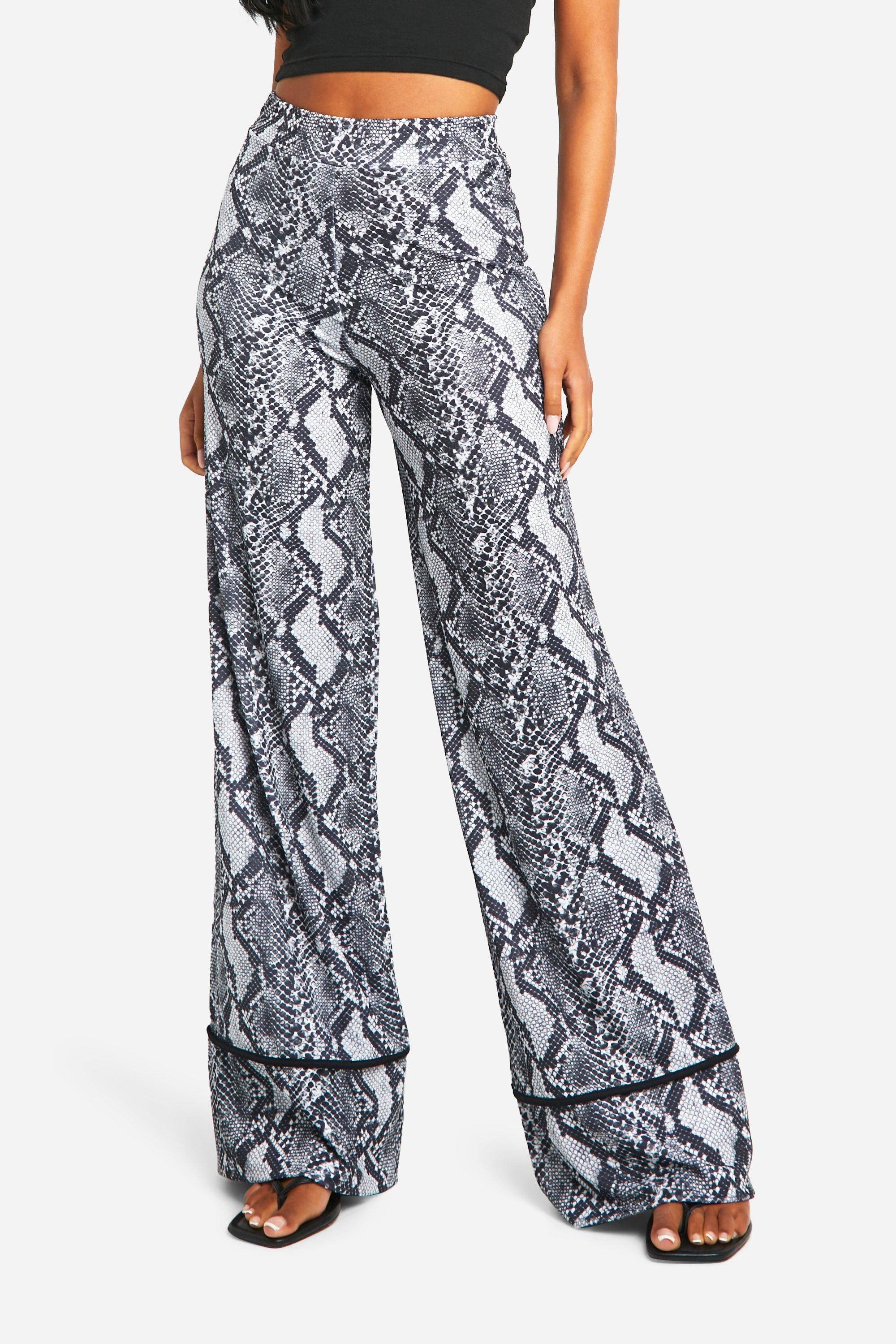 Tall Snake Print Wide Leg Pull On Trouser boohoo