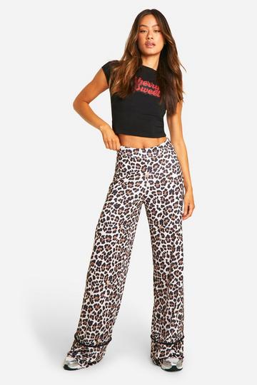 Multi Tall Leopard Print Wide Leg Pull On Trouser