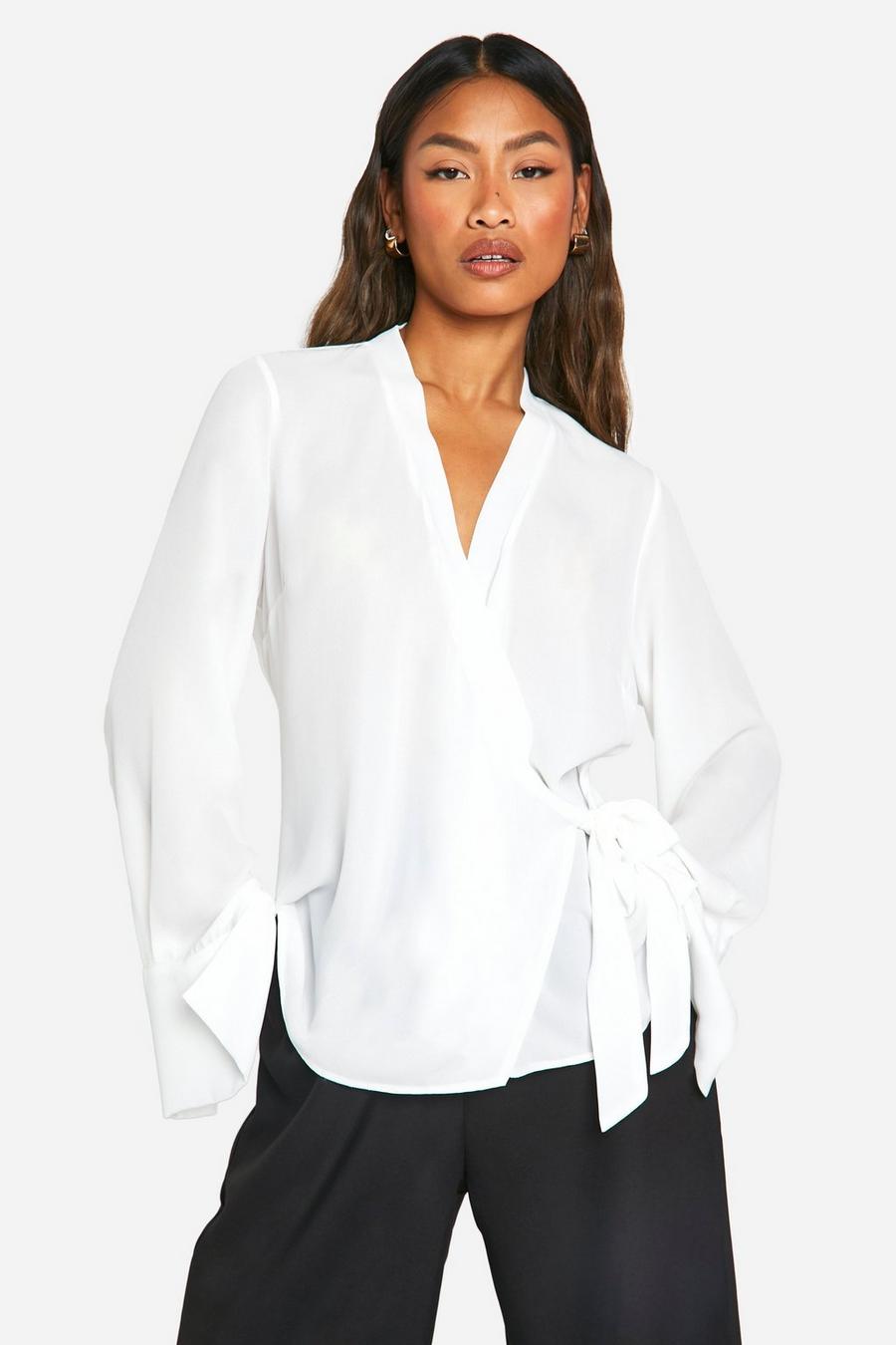 Ivory Wrap Front Tie Side Blouse image number 1