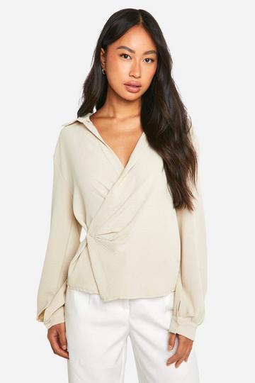 Hammered Drape Front Shirt sand