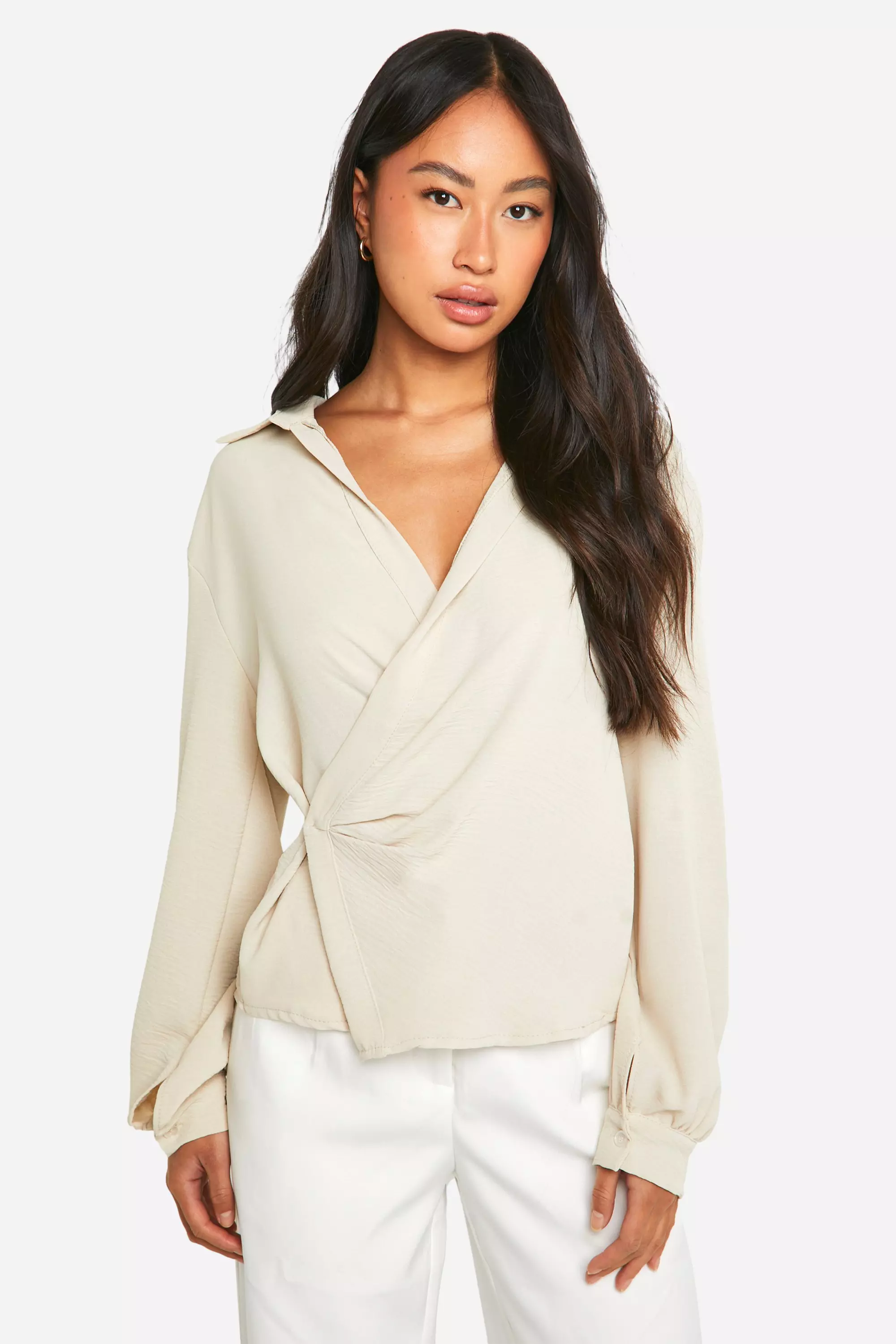 Sand Hammered Drape Front Shirt alternative image