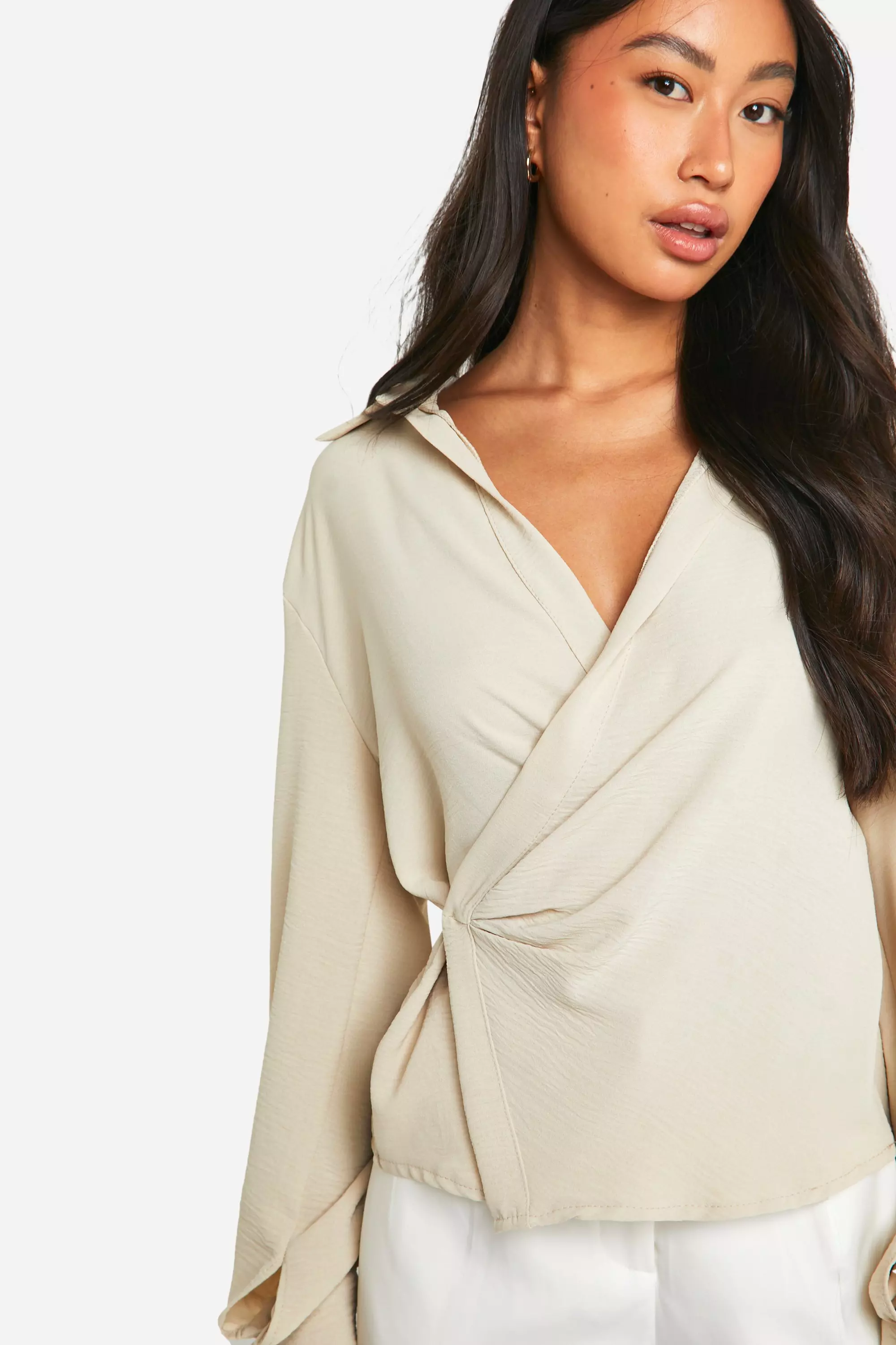 Sand Hammered Drape Front Shirt alternative image