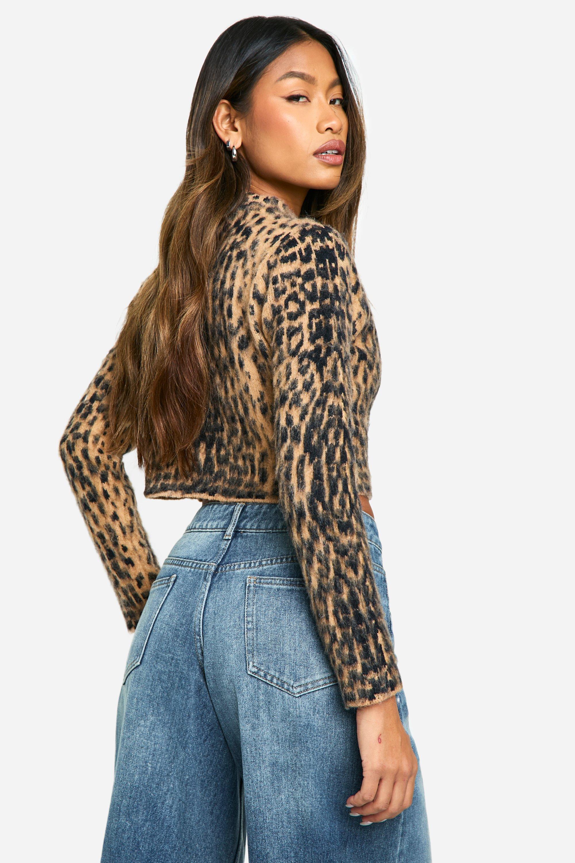 Brushed Leopard Knitted Cropped Cardigan | boohoo USA