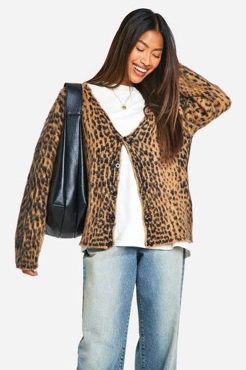 Brushed Leopard Knitted Cardigan brown