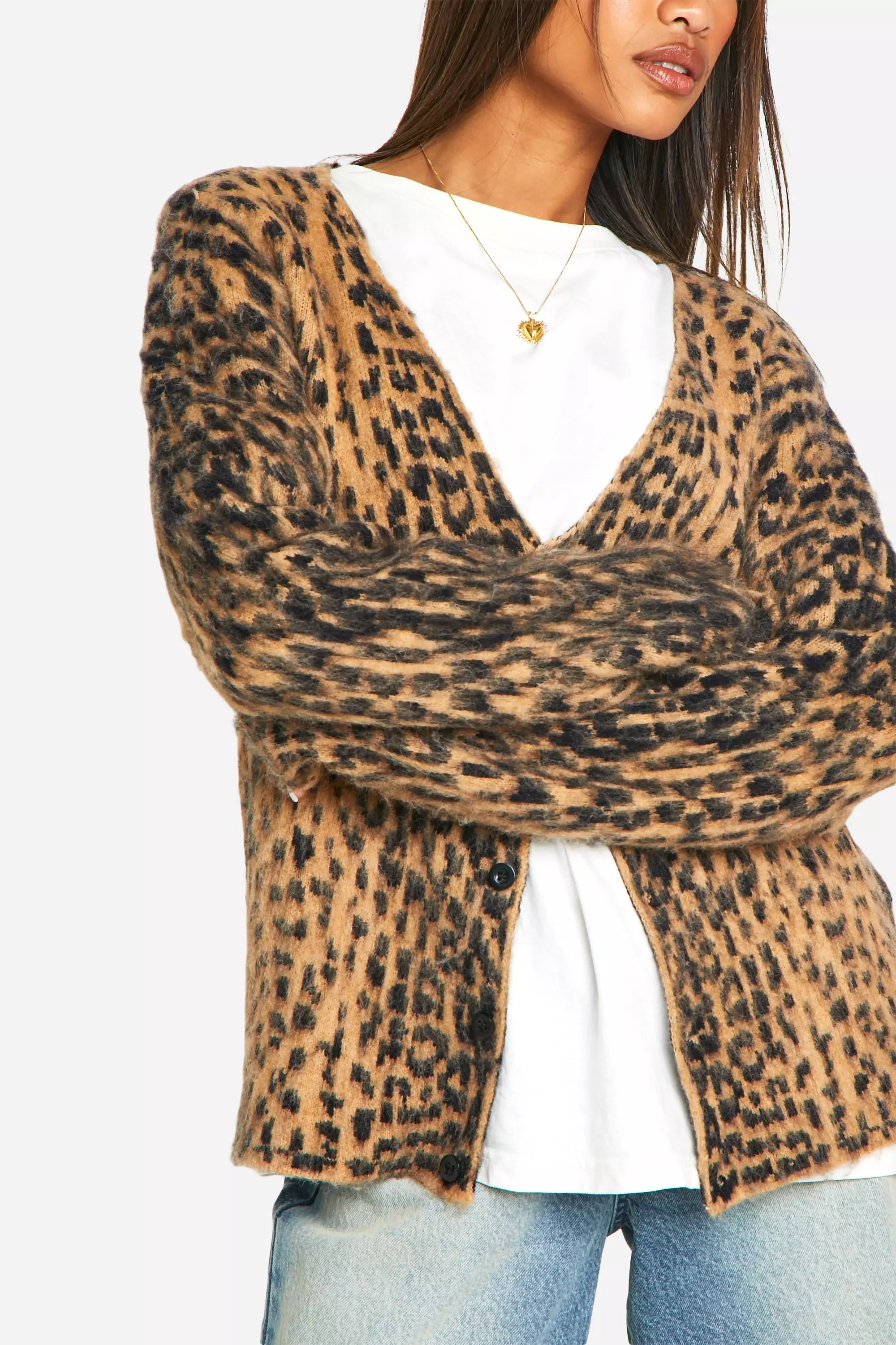 Leopard jacquard knit brushed official leopard sweater