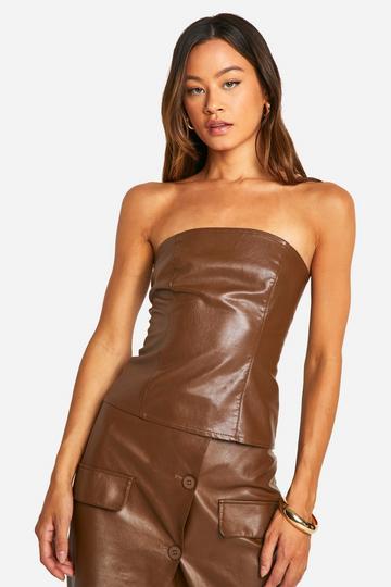 Tall Faux Leather Bandeau Corset Top chocolate