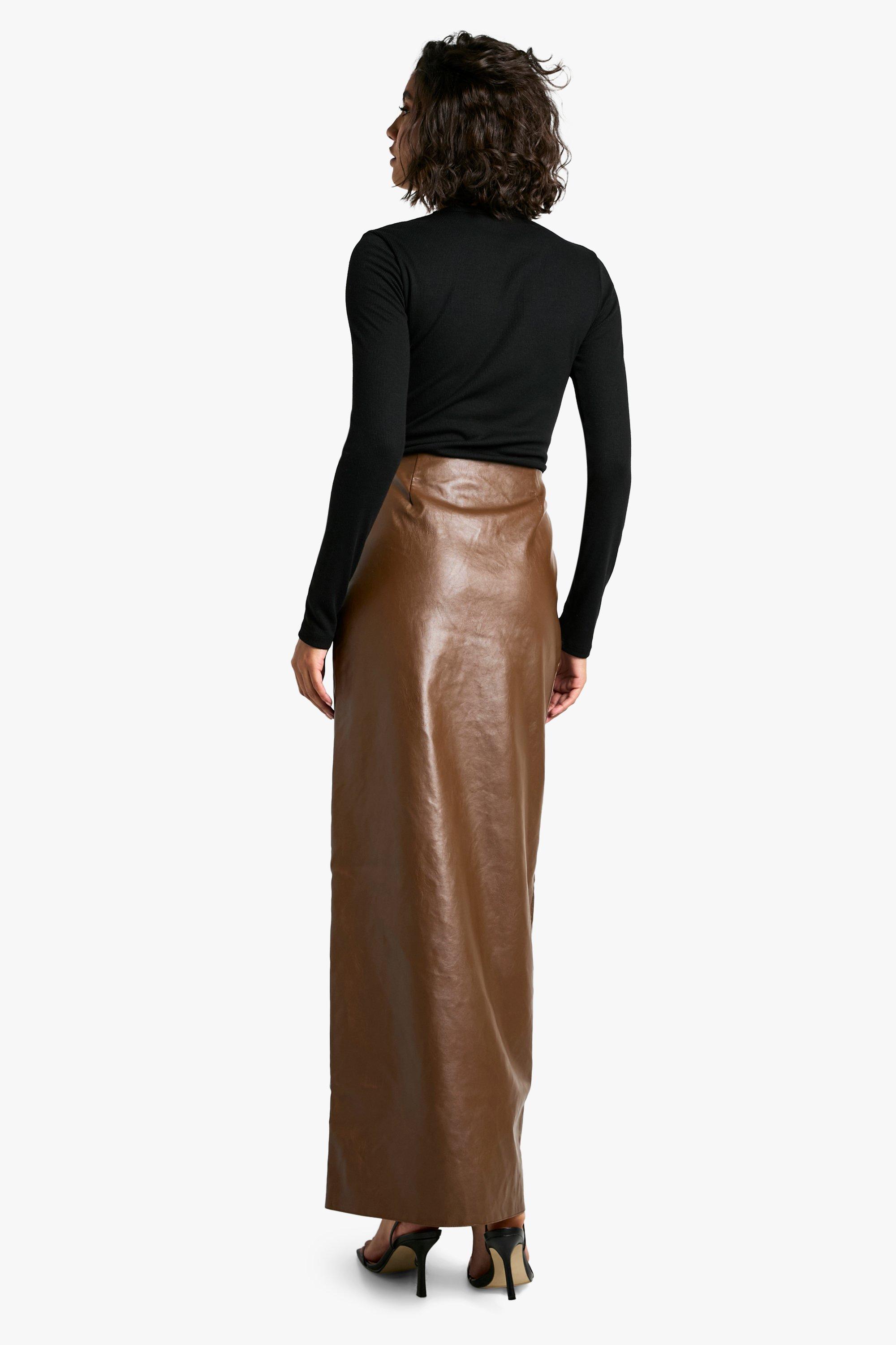 Tall Faux Leather Button Detail Wrap Maxi Skirt | boohoo