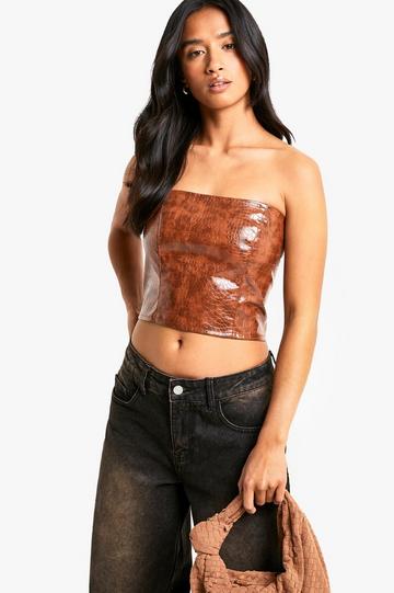 Petite Nepleren Bandeau Korset Top Met Krokodillen Look brown