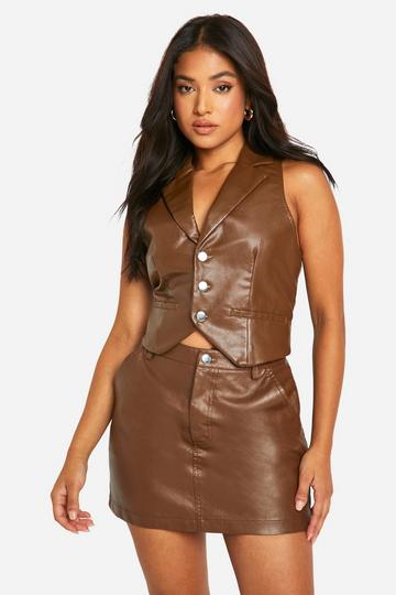 Petite Faux Leather Mini Skirt tan