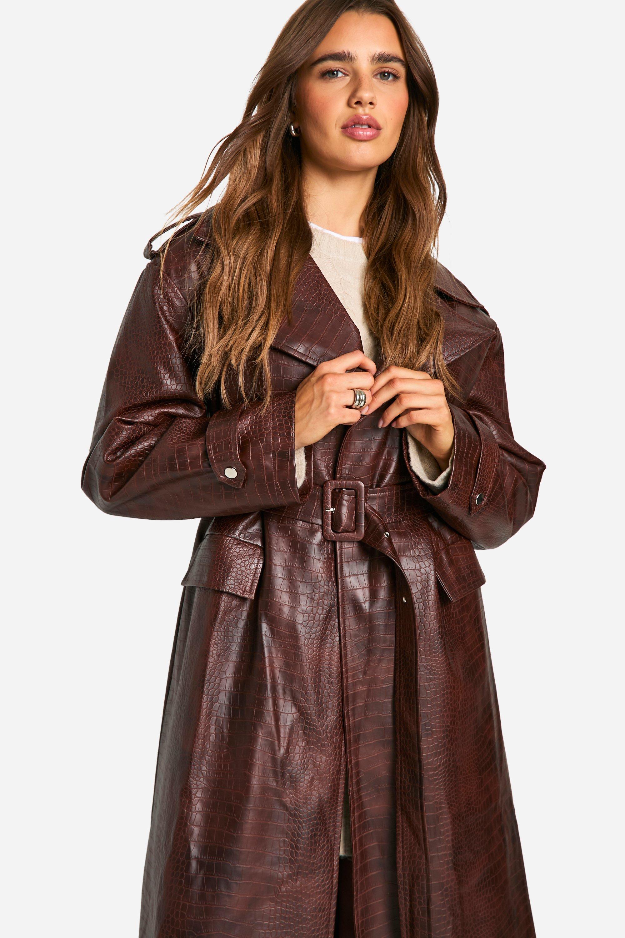 Crocodile Faux Leather Trench Coat