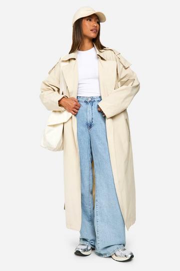 Stone Beige Contrast Detail Trench Coat