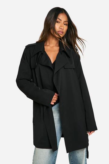 Black Belted Short Trench Coat