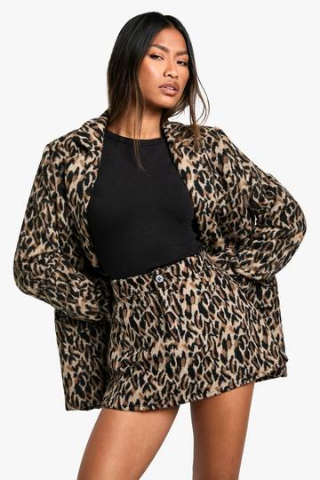 Leopard Print Wool Look Mini Skirt leopard