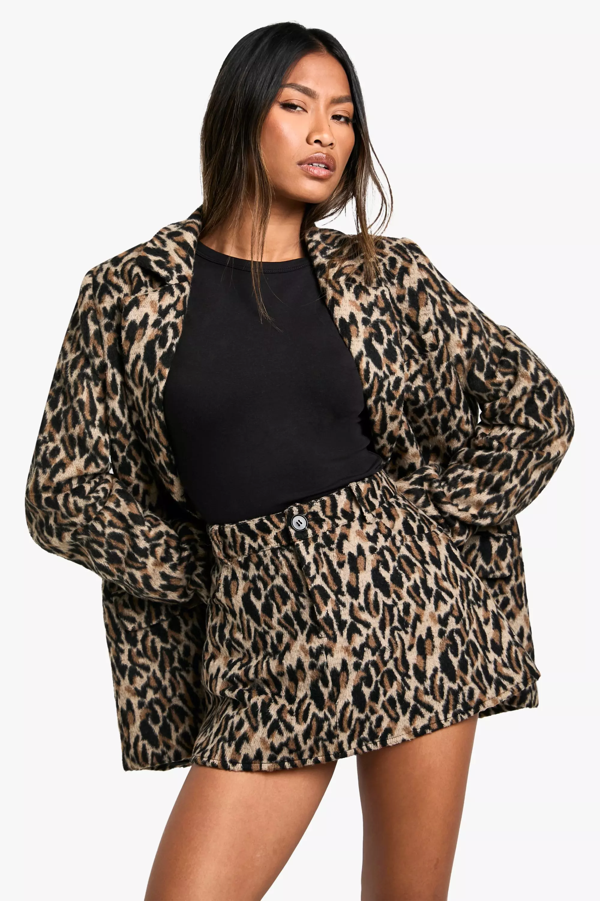 Leopard Print Wool Look Mini Skirt alternative image