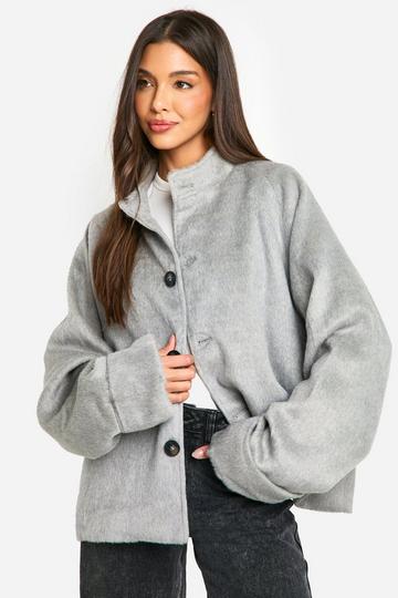 Grey Scarf Wool Look Short Coat