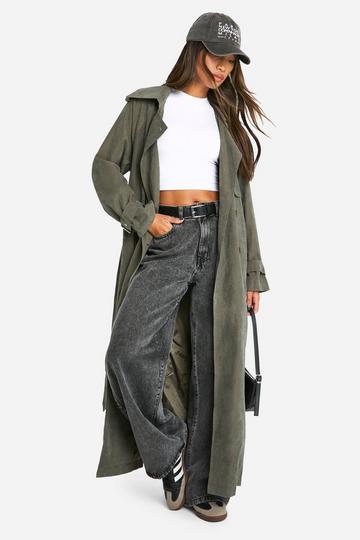 Peached Oversized Double Breast Trench Coat dark green