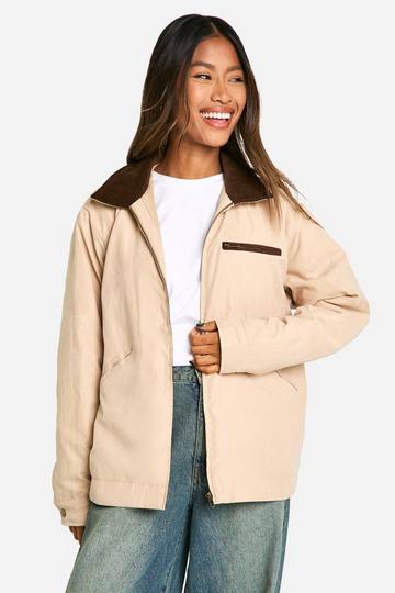 Oversized Jas Met Contrasterende Kraag En Perzikhuid beige