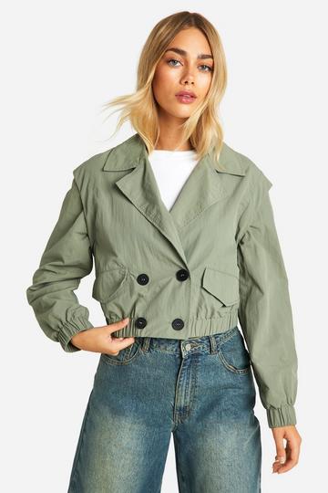 Korte Trenchcoat Met Schoudervulling sage