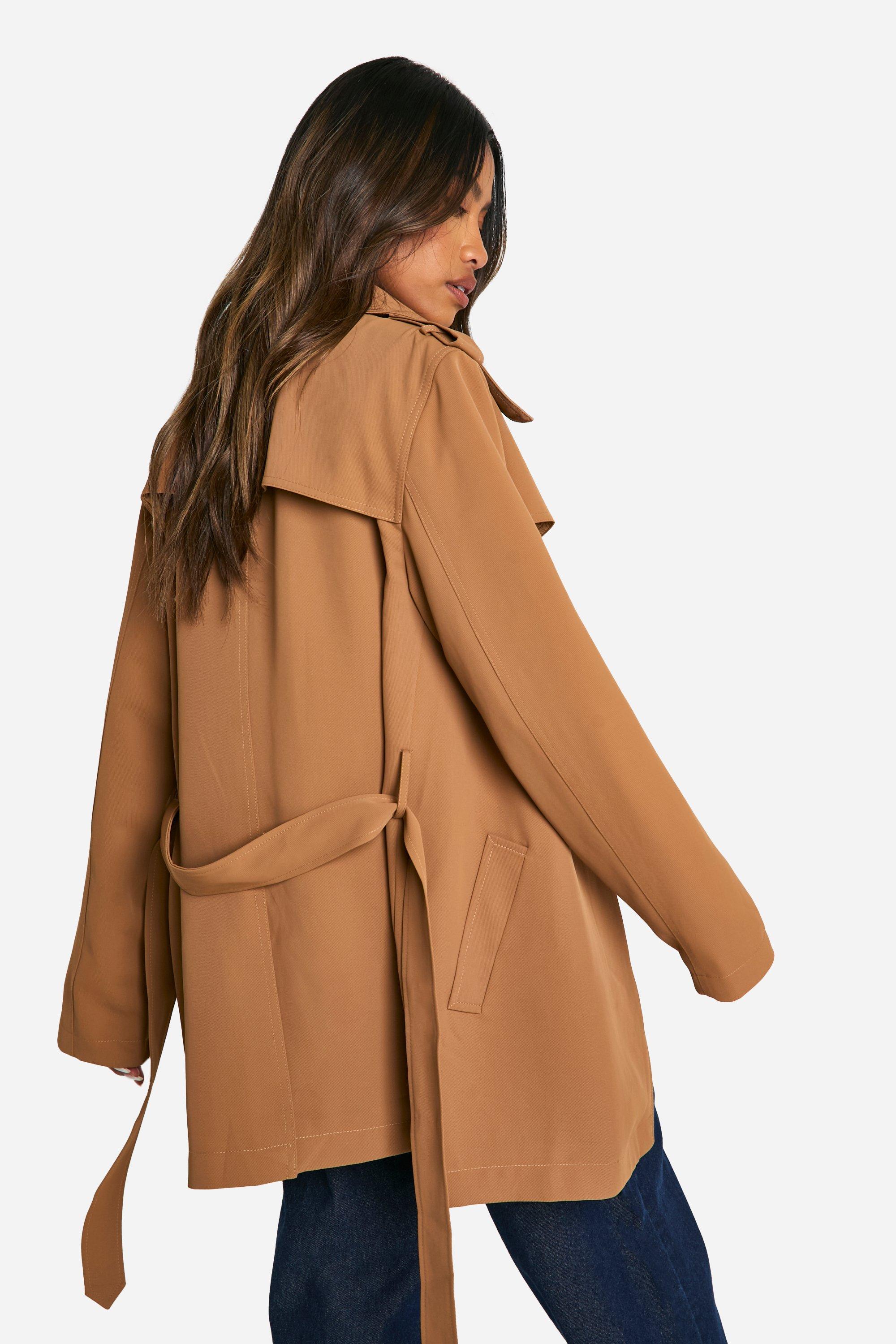 Camel short trench coat on sale