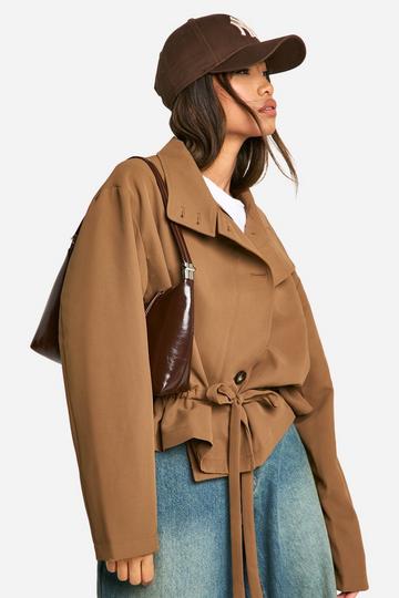 Brown Cinched Waist Short Trench Coat