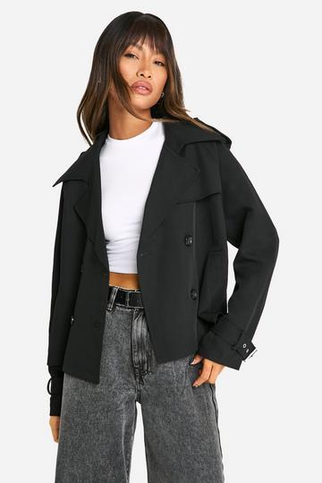 Korte Oversized Trenchcoat Met Dubbele Knopen black