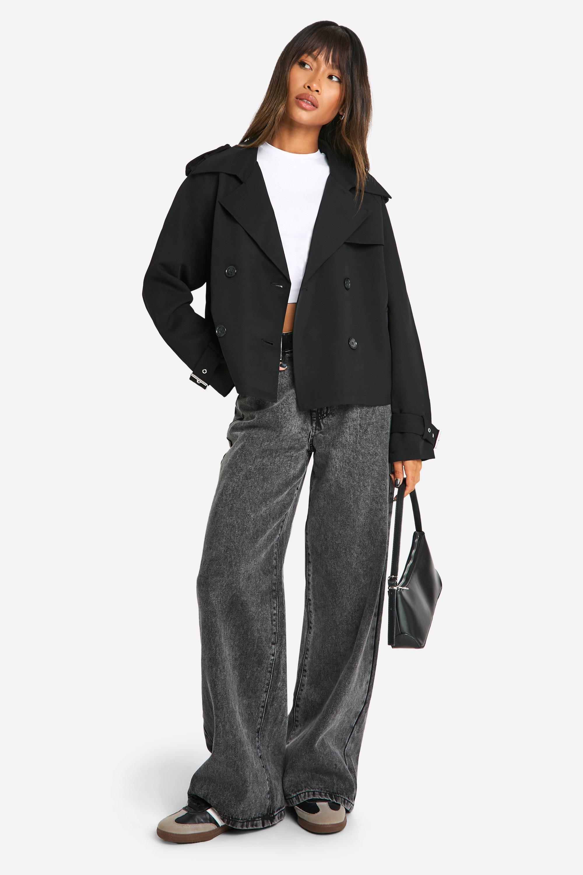Boohoo Women s Double Breast Short Trench Coat Black