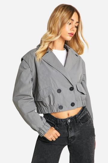 Korte Oversized Trenchcoat Met Dubbele Knopen grey