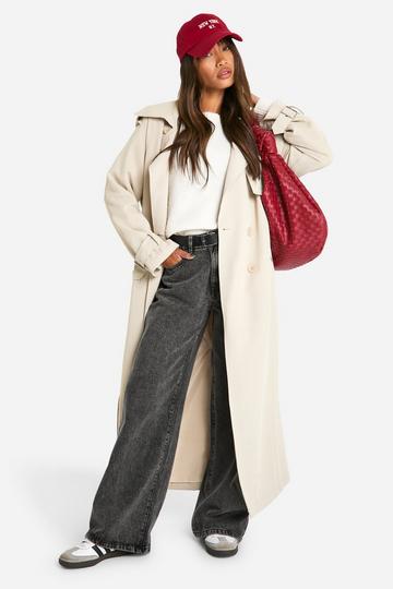 Stone Beige Oversized Double Breast Trench Coat