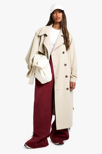 Stone Beige Oversized Raglan Sleeve Trench Coat