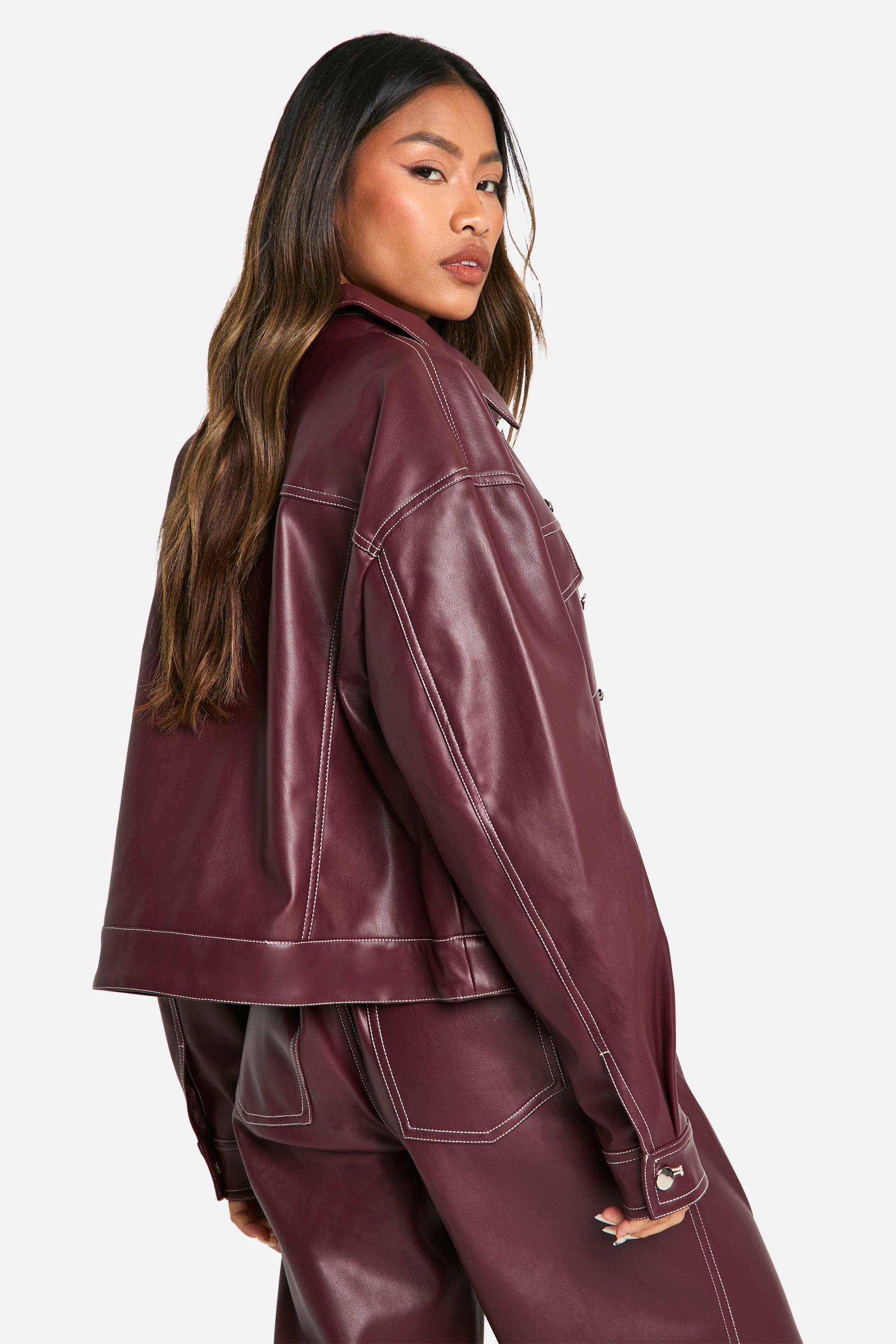 Contrast Stitch Detail Faux Leather Jacket