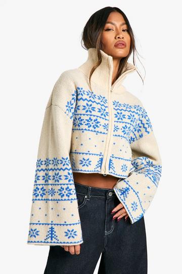 Premium Christmas Fairisle Zip Up Knitted Cardigan blue