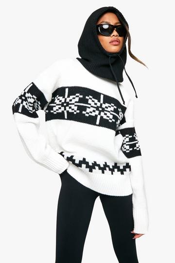 Premium Fairisle High Neck Oversized Knitted Sweater white