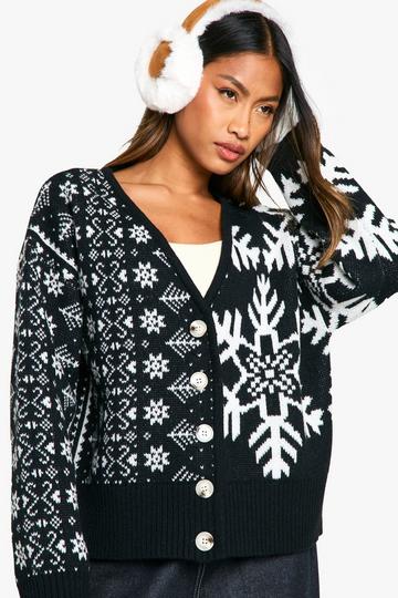 Black Premium Fairisle Contrast Knitted Cardigan