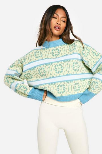 Green Premium Fairisle Striped Knitted Sweater