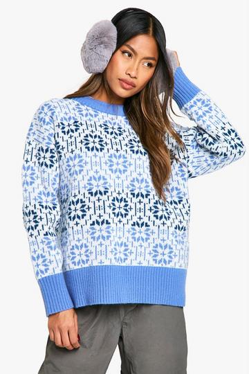 Premium Fairisle Knitted Oversized Christmas Jumper blue