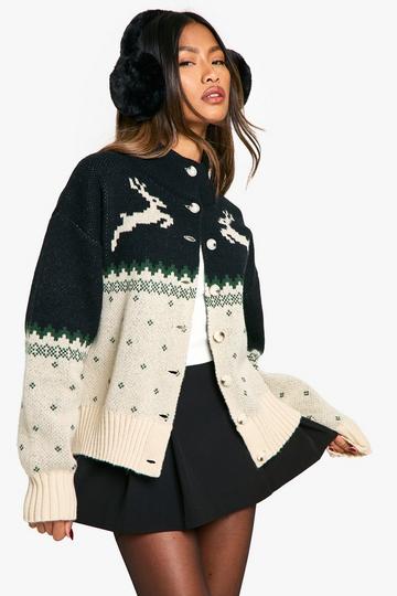 Premium Christmas Reindeer Knitted Cardigan black