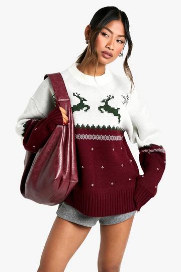 Red Premium Christmas Reindeer Oversized Knitted Sweater