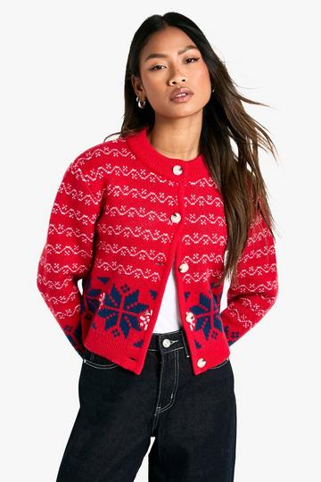 Red Premium Fairisle Knitted Cardigan