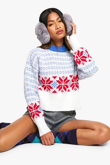 Blue Premium Fairisle Contrast Knitted Sweater